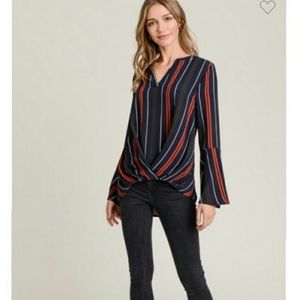 Jodifl Striped Bell Sleeve High-Low Blouse Top
